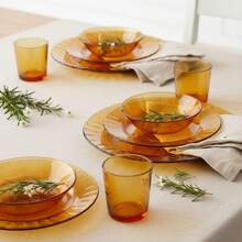 DURALEX | Complete Dinnerware Set For 4 People, 12 Pieces, Ultra-Resistant Tempered Glass, Microwave And Dishwasher   - Duralex Glass Dinnerware With Elegant And Durable Design - 12件琥珀浮雕餐具套裝 - 查看 8