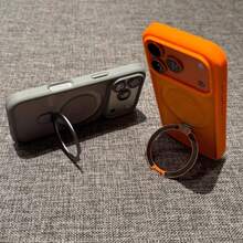 1PC Orange Luxury Matte Semi Transparent Metal Magnetic Rotating Bracket With Lens Film Compatible With Wireless Charging, Skin Friendly Touch, Shockproof Back Cover, Matte Invisible Ring Holder, Ring Holder, High-End Phone Case Compatible With IPhone 17 Pro Max,17e,16E,16,15 PM,14 Plus,13,12,11 Also Compatible With Samsung Galaxy S26Ultra/S26Plus/S26/S25Ultra/S25Plus/S25/S24Ultra/S24Plus/S24 - Orange - View 6