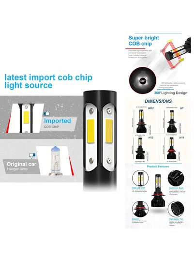2 uds nuevo 4 lados 9005/HB3 9006/HB4 H4 H7 H11 H13 9004 9007 bombillas LED para coche 6000K blanco 8000K azul hielo 26000LM 360 ángulo de haz