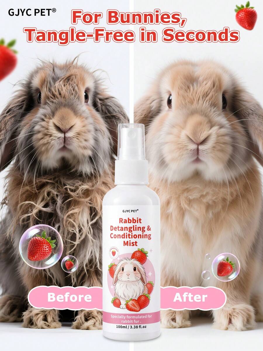 GJYC PET 100ml Rabbit Detangling Care Spray - Removes Tangled Fur, Adds Softness And Shine - Leave-In Styling Spray, Strawberry Scented Suitable For Long-Haired Rabbits - Multicolor - View 1
