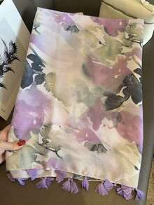 1條紫色紮染女款長款中式防曬流蘇披肩圍巾，春夏季新品 - 紫色 - 查看 2