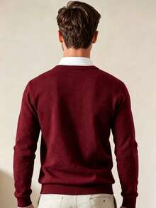 Men's Crew Neck Sweater Soft Casual Sweaters For Men Classic Pullover Sweaters With Ribbing Edge - Màu Đỏ Sâu - Xem 5