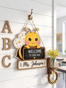 1pc Custom Name Bee Classroom Sign, Welcome To Our Hive Teacher Sign, Personalized Back To School Decor, Cute Hanging For Pre-K Room,Teacher Name Door Sign,Teacher Appreciation Gift,Back To School,Teacher's Day Gift - Multicolor - View 5