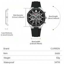 CURREN Men's Fashion Quartz Chronograph Wristwatch, Waterproof Silicone Strap, With Luminous & Auto Date Display - Multicolor - View 12