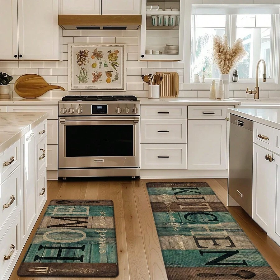 1pc, Home Decor, Wooden Board Pattern Print, Linen Kitchen Rug, Kitchen Mat, Floor Mat, Bathroom Mat, Door Mat, 3D Print Rectangular, Suitable For Living Room, Bedroom, Hallway, Bathroom, Laundry Room - Polyester Carpet, Suitable For Indoor And Outdoor Home Decor - Multicolor - View 1