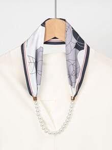 1pc French Floral Print Scarf With Pearl - Multicolor - View 8
