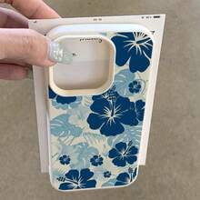 1 buah Casing Ponsel Bahan TPU Warna Putih Susu & Motif Hibiscus Biru Kompatibel dengan iPhone 17 Pro Max/17/16 Pro Max/15/13/12/11/ S20 FE/A15/S24/A55/ Note 11/Note 12/Note 13 Pro Perlindungan Penuh Tahan Guncangan Lembut - Putih - View 3