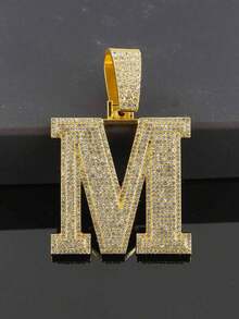 Rhinestone Large Letter M Pendant Cuban Chain, Men's Hip Hop Shiny Diamond Necklace Jewelry - M Pendant Necklace - View 19