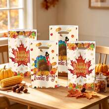 10/30PCS Happy Thanksgiving Turkey Maple Leaf Plastic Goodie Bags, Fall Autumn Thanksgiving Party Favor Gift Bags With Handles, Thanksgiving Treat Bags For Thanksgiving Dinner, Harvest Festival, Thanksgiving Party Decorations Supplies - Thanksgiving Gift Bags - View 5