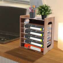 7 Ablagefächer Holz Büro Schreibtisch Briefablage Dokumentenhalter A4 Papierfach - Holzfarbe - Übersicht 9