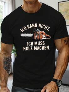 Camiseta Divertida para Hombres con Frase Alemana de Motosierra - "Ich Kann Nicht" Broma de Carpintería con Diseño de Motosierra y Tronco, Camiseta Ligera de Cuello Redondo para Uso en Todas - Negro - Ver 1