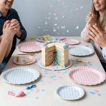 50 platos de papel de cuadros rosa y azul de 9 pulgadas de borde festoneado para shower, revelacin de gnero, decoracin de de nio o nia, platos desechables - Rayas - Ver 7