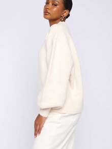 Women's Ribbed Crew Neck Long Sleeve Knit Pullover Sweater, Casual Fitted Comfortable Autumn Top - Apricot - View 5