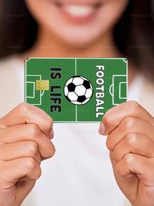 1pc Football Life Credit Card Sticker Privacy Protection Card Skin, Football Field Pattern Birthday Gift PVC Material Anti-Fingerprint Anti-Scratch Wear-Resistant Card Sleeve, Suitable For Men, Women, Couples, Small Chip Cards, Bank Cards, Credit Cards, Transportation Cards, Student Campus Cards Personalized DIY - Type a - View 3