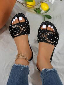 Sandalias planas tipo slide nuevas para el verano 2025, zapatos planos elegantes con hebilla dorada retro de moda, zapatos de playa estilo vacaciones, sandalias elegantes de hada preppy de moda universitaria vanguardista para vacaciones, playa, bohemio casual de cuero PU con hebilla para playa, festival, boda, universidad, vacaciones, fiesta, oficina, hogar, exterior, primavera, verano, otoño - Blanco y Negro - Ver 3