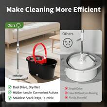 Microfiber Spin Mop And Bucket With Wringer Set Bathroom Mop Bucket 360° Spinning Mop Bucket System With 3 Microfiber Mop Replacement Heads And 61" Stainless Steel Adjustable Handle For Floor Cleaning Bucket Floor Cleaning - A - 查看 10
