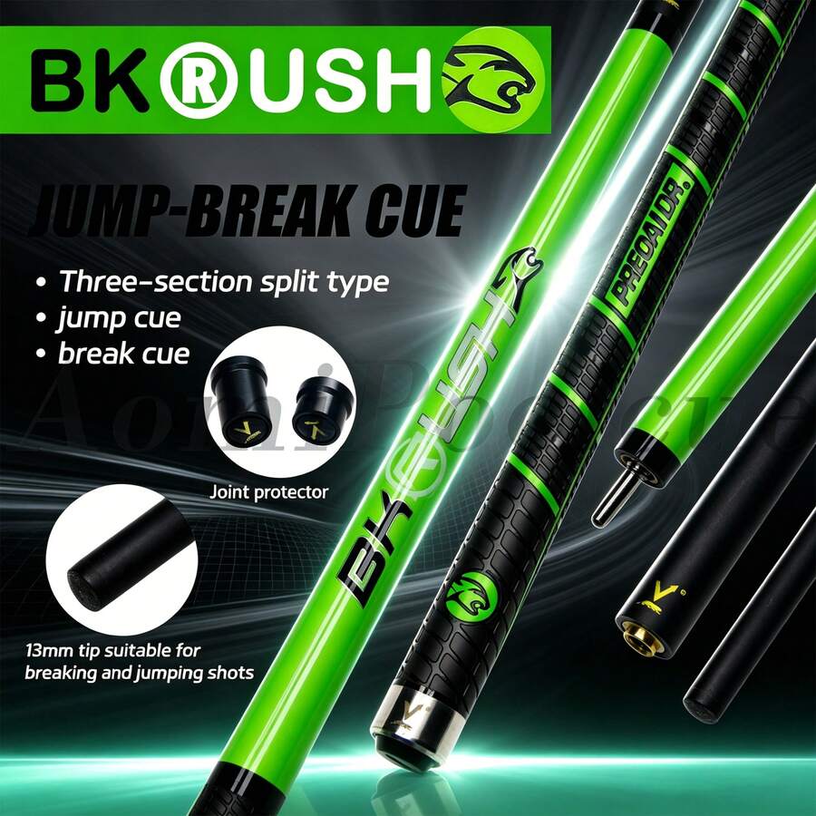 BK RUSH 3-Piece Carbon Fiber Jump-Break Cue, 13mm Tip, Dual-Purpose Break And Jump Cue, Black 8/9 Ball Cue