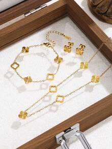 時尚 18K 金不鏽鋼手工雕花女款派對穿搭 - 彩色 - 查看 7