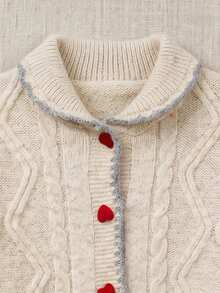 Cardigan Rajut Kancing Bentuk Hati, Sweater Rajut Kabel Klasik untuk Hadiah Natal & Musim Dingin - Aprikot - View 6