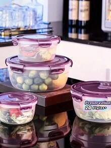 1個紫色與綠色透明密封食品儲存容器，圓形保鮮容器附蓋，最佳保鮮食品容器，塑膠攪拌碗，可堆疊防漏可重複使用廚房儲存容器，適用於微波爐、冰箱和洗碗機，適合儲存歐芹、水果、麵包、雞蛋等 - 彩色 - 查看 3