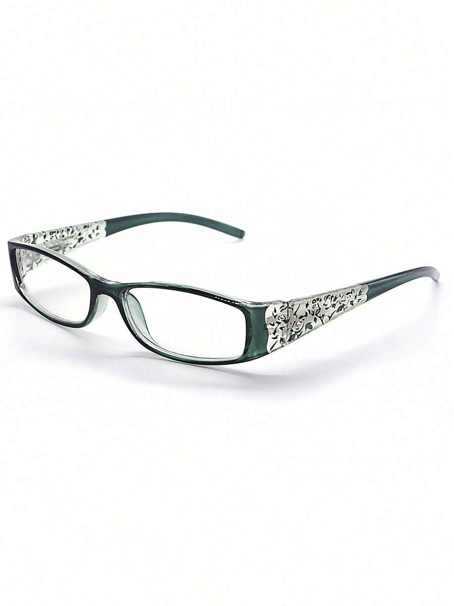 1 Piece Of Fashionable Rectangular Glasses Decorated With Rhinestone Flowers, Suitable For College Outfits, Work And Daily Use. - 綠色 - 查看 1