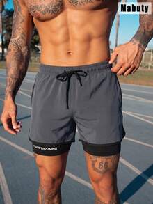 Unisex 2-In-1 Running Shorts With Built-In Liner, Adjustable Drawstring Waist Men Shorts,Gym Training Shorts For Fitness Jogging Casual Sports - Dark Grey - View 6