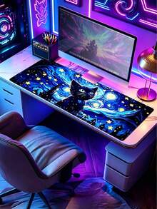 Alas Mouse Gaming Kucing Hitam Berbintang, Alas Meja Estetik Terinspirasi Van Gogh, Alas Karet Anti Selip & Tepi Berjahit, Produk Baru - View 2