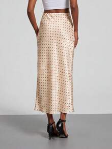 Se-Helo Women's Fashion All-Season Elastic Satin Texture Satin Midi Skirt Vacation - Red Polka Dots - View 8