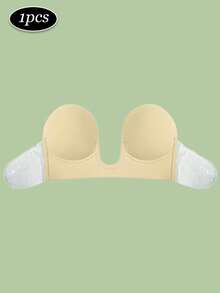 1pc Women's Deep U-Neck Adhesive Bra, Invisible Comfortable With Good Coverage, Reusable 3-4 Times, Suitable For Wedding Dress Photography And More - Khaki - View 10