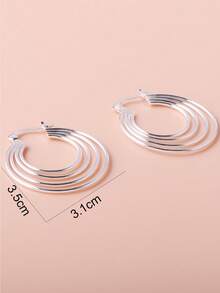 1 Pair Iron Silver-Plated 4-Layer Hoop Clip-On Earrings - Silver - View 4
