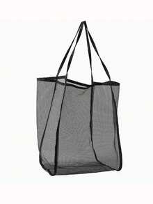 1/2 Pcs Large Capacity Mesh Beach Tote Bag - Durable Polyester, Solid Color With Sturdy Handle, Suitable For Travel, Beach, Vacation And Camping, Beach Tote Bag, Multi-Functional Storage Solution, Sturdy Handle Design - Multicolor - View 2