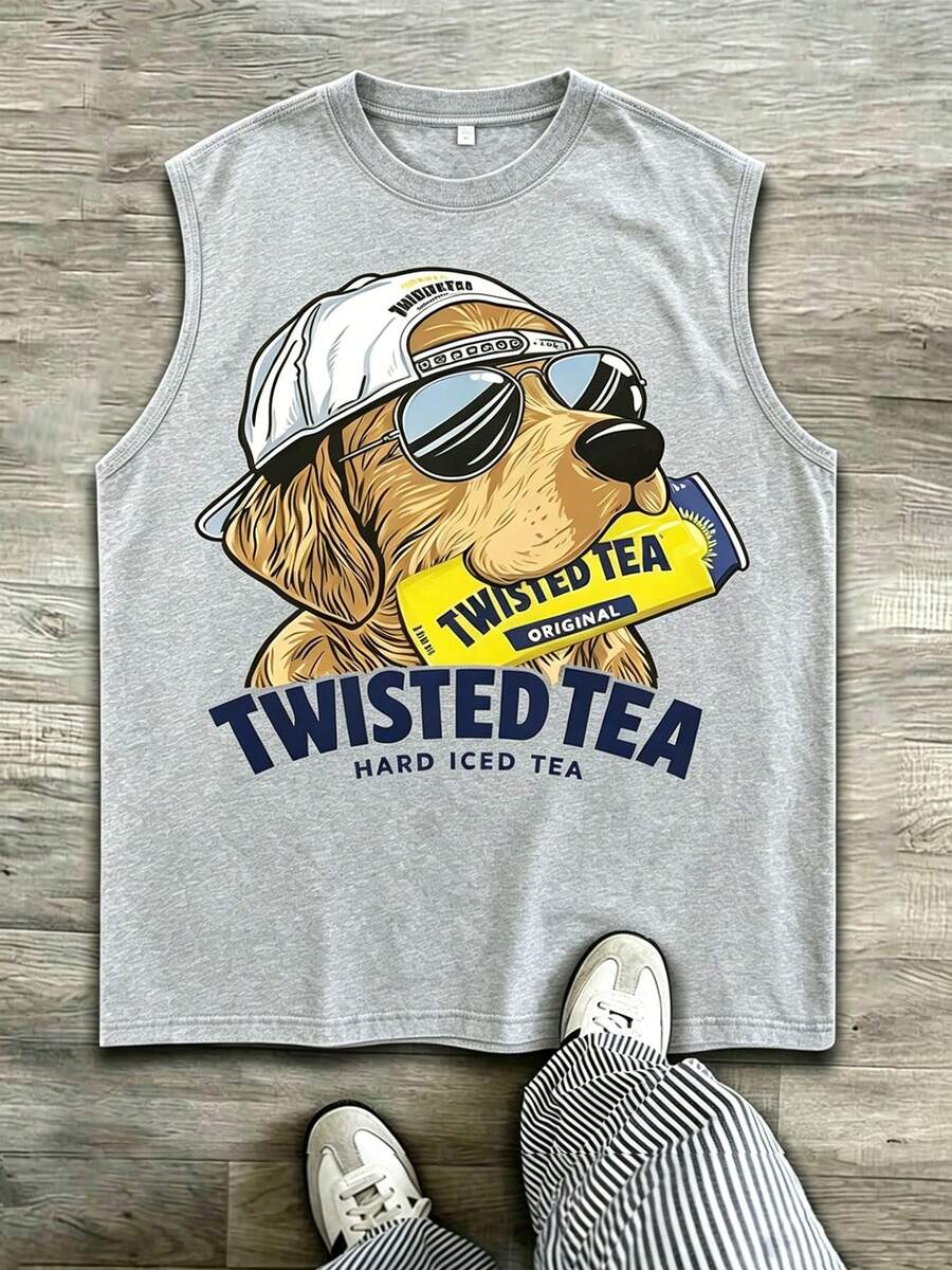 Vintage Washed Dog Graphic T‑Shirt, Retro Sunglasses Dog Print Crew Neck Short Sleeve Casual Fall Streetwear Oversized Tee For Women - Grey 2 - 查看 1