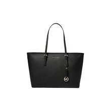 MICHAEL KORS MK Jet Set Travel Tote Bag With Logo Pendant, Solid Color, Vintage Style, Polyester, Medium Size, Women's, Black - 30F0GTVT6V-bLACK - View 1