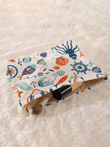 1 pieza Bolsa de almacenamiento cosmético portátil con estampado de océano, impresión de doble cara, estuche de maquillaje con cremallera para viajes, bolsa organizadora de artículos de tocador multifuncional - Multicolor - Ver 4