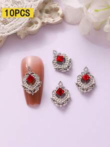 10 Peças Encantos de Arte de Unhas Quadrados Vazados Estilo Corte com Strass, Decoração de Metal 3D de Luxo, Múltiplas Cores, Adequado para Vários Estilos de Arte de Unhas, Unhas Postiças, Gemas de Unhas, Suprimentos de Unhas, Strass de Unhas - Multicolorido - Visão 8