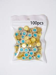 10-200 piezas Flores de strass azul lago de 12 mm, con un centro de strass azul lago rodeado de pequeños strass blancos, en un patrón de girasol. Flores de strass brillantes, accesorios de manualidades DIY, perfectos para tocados florales y decoración de ropa. - Flor de diamantes de imitación azul lago de 12 mm - Ver 11