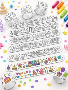 32/16/10/4件生日主題著色頁，派對小禮品，生日派對互動獎品，派對禮物，非常適合填充生日禮物袋（不含其他配件） - 黑與白 - 查看 6