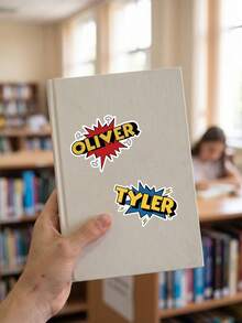 6/13/28pcs Custom Text Comic Stickers, Personalized Superhero Style Decals, Back To School Labels For Water Bottles, Stationery, Laptop, Office Supplies - Multicolor - View 2
