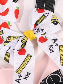 6pcs Back To School Hair Clips For Girls Cute Printed Alligator Clips School Season Daily Hair Bows Student Hairpins Teens Hair Accessories - Multicolor - View 6
