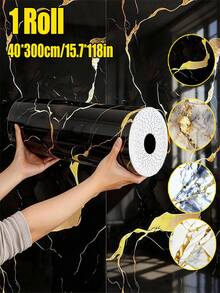 Brodark 1捲 40*300/1000cm 自黏式亮面奢華金大理石瓷磚牆貼,泡棉撕貼式大理石牆貼 - 防水、防潮、易撕牆貼,適用於居家、廚房、浴室、背景牆、辦公室、商店裝飾等,無縫邊緣精準拼接,牆面覆蓋,公寓裝飾,廚房翻新,家居裝飾材料,懸掛裝飾瓷磚 - 40*300cm/15.7*118in - 查看 3