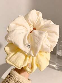 2pcs Oversized Cream White Cloud Scrunchies For Women, Premium Versatile Hair Accessories Hair Ties Ponytail Elastics Rubber Bands - Multicolor - View 1