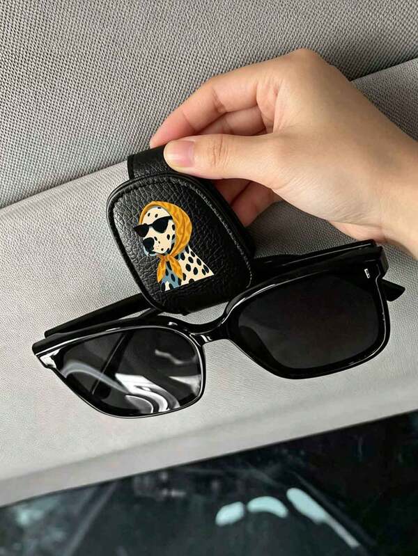 Clipe de Viseira de Carro com Óculos de Moda Bandana Amarela Fofa e Cachorro Pintado, Organizador de Armazenamento de Viseira Solar de Carro, Suporte de Óculos de Moda & Clipe de Passagem