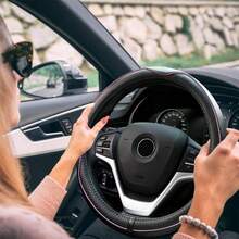 Premium Business Car Steering Wheel Cover, 38cm Fashionable Rhombus Embossed 3D Leather Steering Wheel Cover, All-Season Universal, With Inner Ring - Rhombus Lattice - View 2