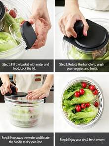 Manual Salad Spinner & Vegetable Dryer - Quick Lettuce Washer With Pump Mechanism For Home Kitchen, Ideal For Salads, Fruits & Leafy Greens Prep - One Size Fits All - View 5