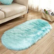 1pc Faux Wool Carpet Rug, Thick Fluffy Long Rug, Suitable For Bedroom, Living Room, Bedside, Sofa Matching, Washable, Daily Home Decor - Light Blue - Oval - View 10