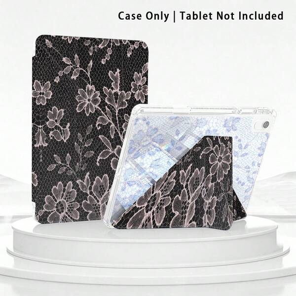 Lace Floral UV Printed Flat Pattern, Full Coverage Shockproof Anti-Drop, Y-Fold Tablet Protective Case With Pen Slot Acrylic Backplate, Compatible With Huawei Protective Case /Matepad 11.5 2025/Matepad SE 11inch Tablet Protective Case, Honor Tablet Protective Case/Honor9/10/X8A, Compatible With Redmi Pad SE 11inch(2023)/ Pad 2 And Other Brand Popular Model Tablet Protective Case, Compatible With Samsung A9 And Other Popular Models, A16 Case