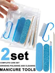 Blue Beginner Nail Buffing & Cuticle Removal Tool Set, Easily Complete Manicure, Buffing, Cleaning Process, Suitable For Sweet Girls, Students, Nail Enthusiasts, Home Manicure, Travel Carry, Tool Accessories, Nail Auxiliary Tools, Cuticle Care Tools - Blue - View 11