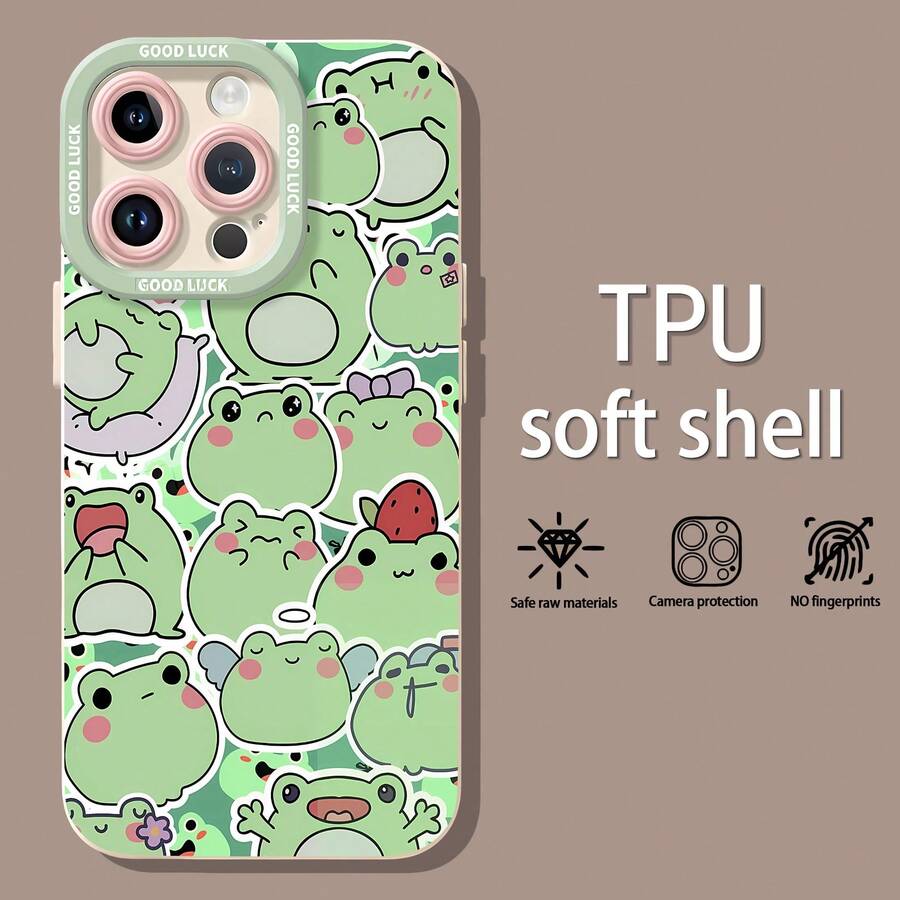 Tema de pegatinas de la rana Keroppi verdefunda de teléfono Fundas compatibles con ,Apple,VIVO,OPPO,,, y Honor.Fabricadas en silicona TPU,ofrecen protección contra golpes y caídas. - Blanco - Ver 1