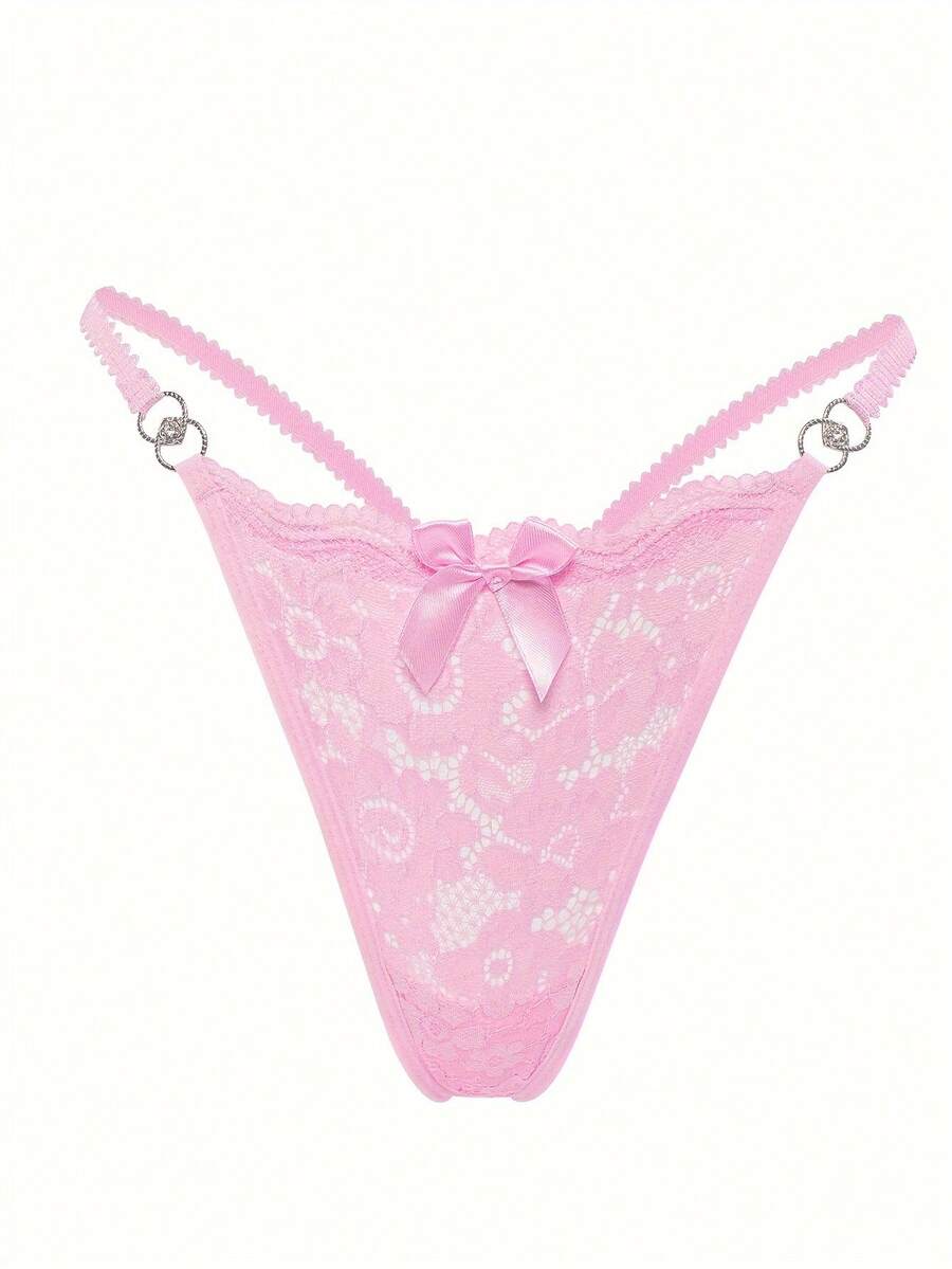 1 Floral Lace Thong | Women's Sexy Underwear And Lingerie With Contrasting Lace Details, Breathable And Comfortable With Open Tie - 粉色 - 查看 1