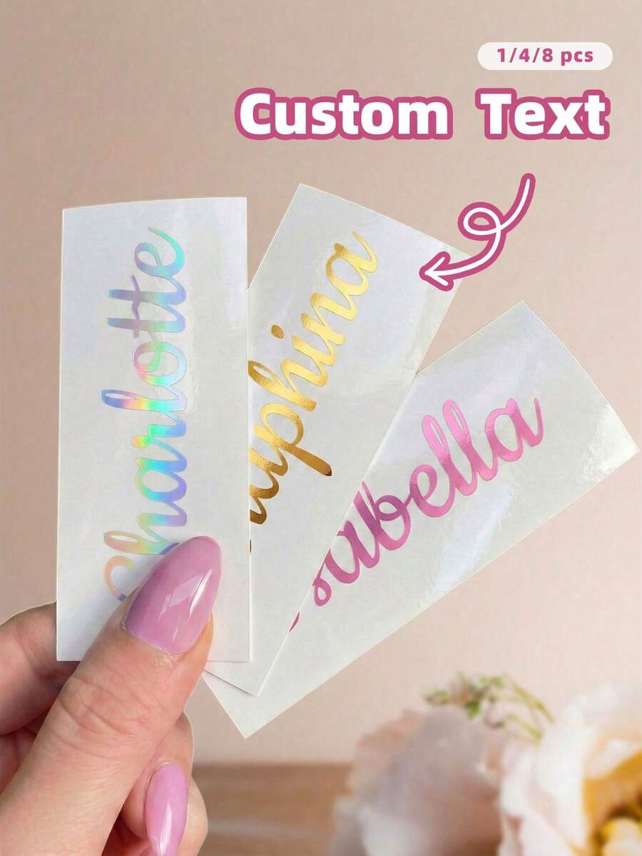 1/4/8pcs Customizable Text Stickers, Personalized Wedding Favors And Back-To-School Name Labels, Optional Fonts And Colors, Suitable For Glassware, Gift Bags, Party Decorations, Bridal Shower Boxes, Desk Storage, Ideal Gift For Father, Mother, Son, Daughter, Friends - Multicolor - View 1
